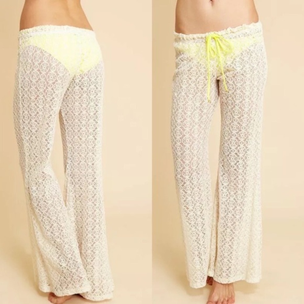 Eberjey Seashell My Bell Margaux Swim Cover Up Crochet Lace Pants Beach Cream